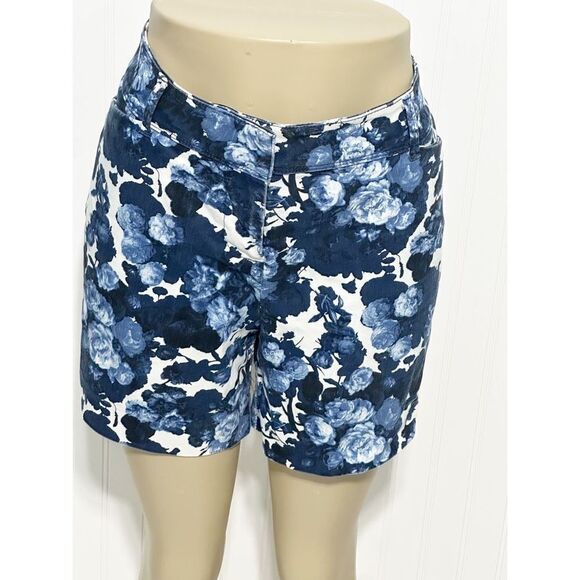 The Limited Women’s Floral Print Flat‎ Front Chino Shorts Blue White Size 14 - Picture 1 of 13